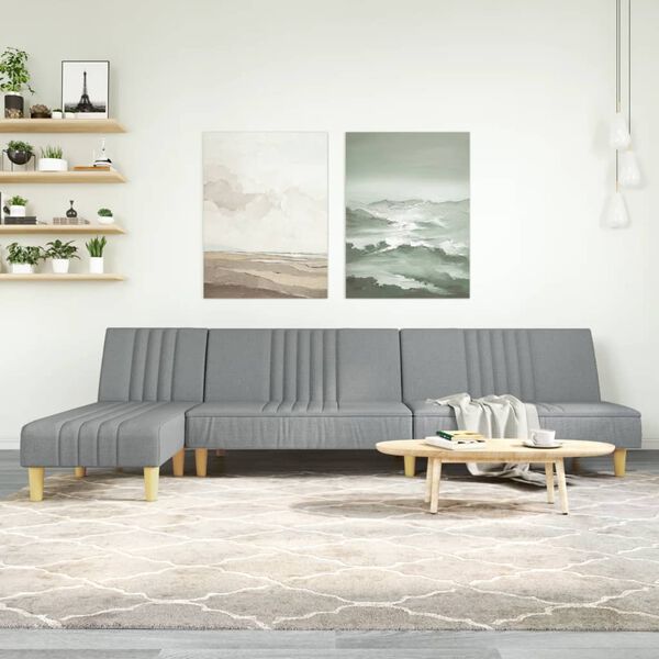 vidaXL L-laga Svefns&oacute;fi 255x140x70 cm Lj&oacute;sgr&aacute;tt Tau&aacute;kl&aelig;&eth;i
