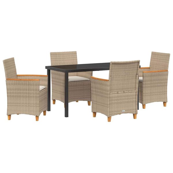 vidaXL Garður borðsett 5 pcs Drapplitaður pólýrattan