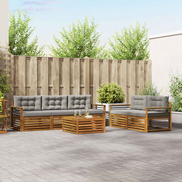 vidaXL &Uacute;ti s&oacute;fasett me&eth; p&uacute;&eth;i 6 pcs N&aacute;tt&uacute;rulegt og Lj&oacute;st Gr&aacute;tt