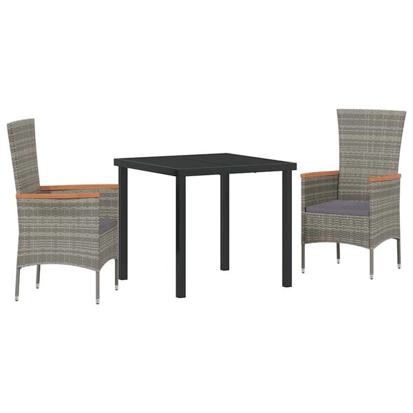 vidaXL Gar&eth;ur bor&eth;sett me&eth; p&uacute;&eth;i 3 pcs Gr&aacute;r Dufth&uacute;&eth;a&eth; st&aacute;l