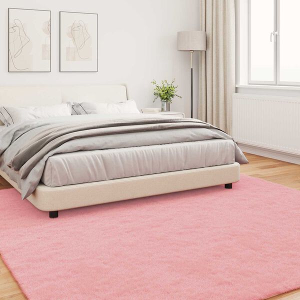 vidaXL Anti-Slip Faux Rabbit Fur Rug Olite Bleikur 240 x 240 cm