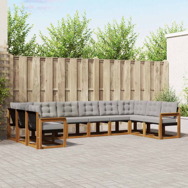 vidaXL &Uacute;ti s&oacute;fasett me&eth; p&uacute;&eth;i 10 pcs N&aacute;tt&uacute;rulegt og Lj&oacute;st Gr&aacute;tt