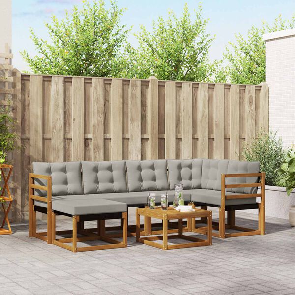 vidaXL &Uacute;ti s&oacute;fasett me&eth; p&uacute;&eth;i 7 pcs N&aacute;tt&uacute;rulegt og Lj&oacute;st Gr&aacute;tt