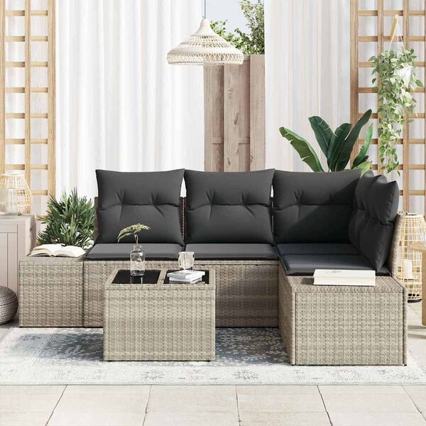 vidaXL Garðsófa sett 5 pcs Ljósgrár pólýrattan