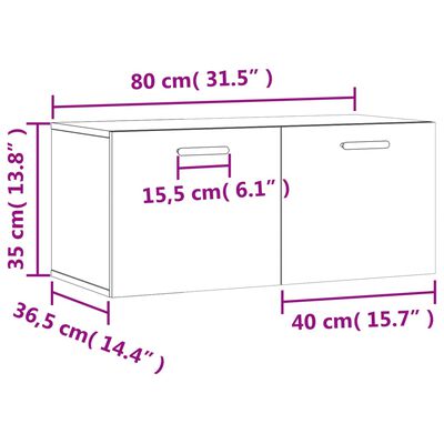 vidaXL Veggskápur Háglans Hvítur 80x36,5x35 cm Samsettur Viður