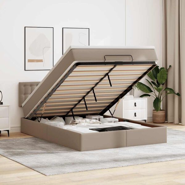 vidaXL Ottoman r&uacute;mgrind me&eth; d&yacute;nu Cappucino 140x200cm gervi le&eth;ur