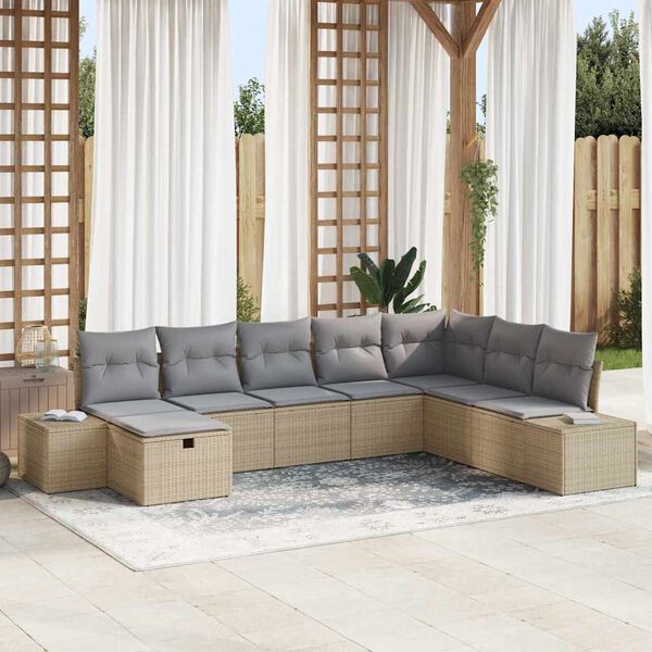 vidaXL Gar&eth;s&oacute;fa sett 8 pcs Drapplita&eth;ur 55 x 62 x 69 cm Poly rattan