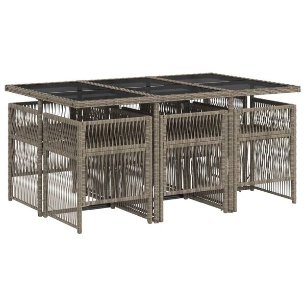 vidaXL 7 Parta Gar&eth;h&uacute;sgagnasett me&eth; Sessum Gr&aacute;tt P&oacute;l&yacute;rattan