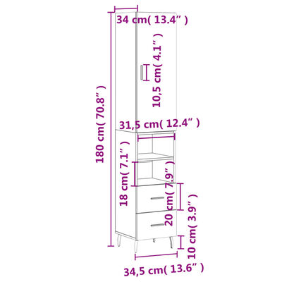 vidaXL Hár Skápur Sonoma Eik 34,5x34x180 cm Samsettur Viður