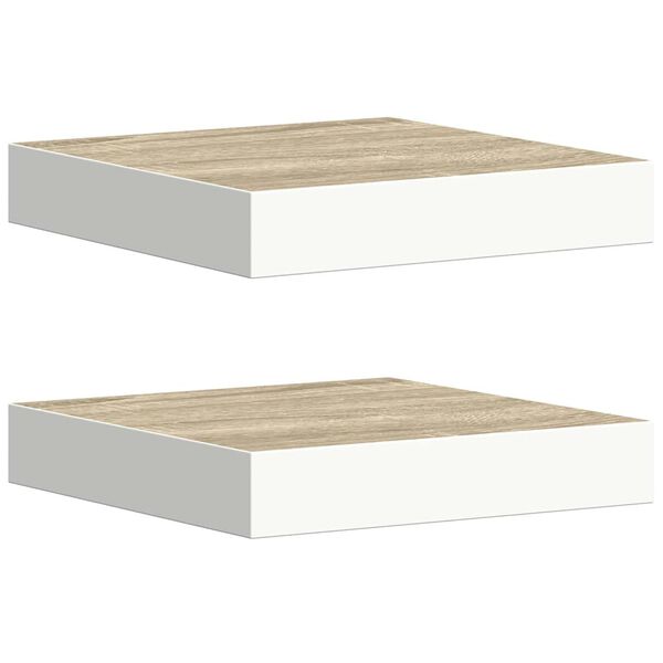 vidaXL Vegghengdar Hillur 2 stk. Eikarlitur & Hv&iacute;tur 23x23,5x3,8cm MDF