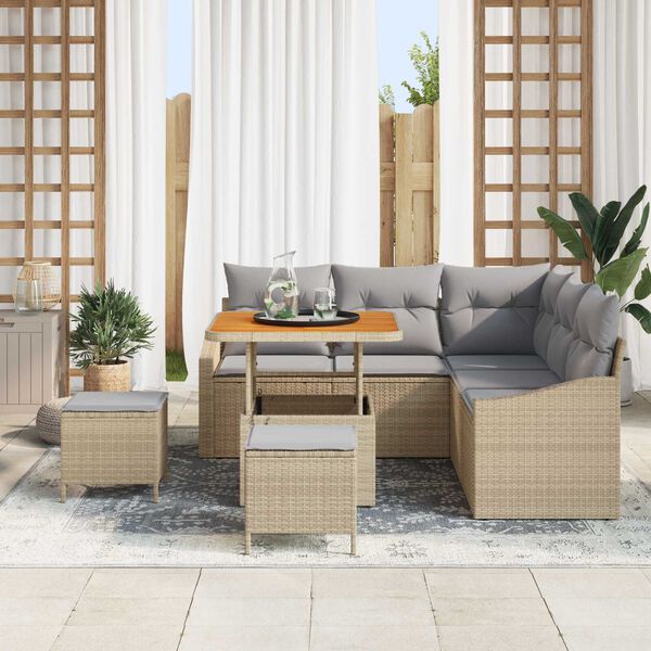 vidaXL Garðsófa sett með púði 8 pcs Drapplitaður Poly rattan