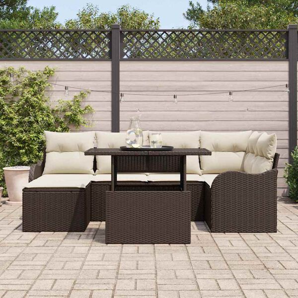 vidaXL Garðsófa sett með púði 7 pcs Brúnn Poly rattan