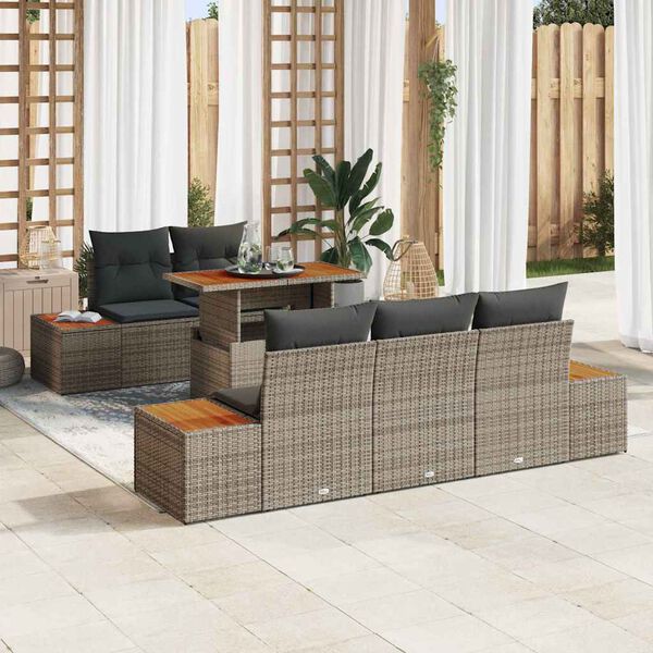 vidaXL Garðsófa sett með geymslu 6 pcs Grár Poly rattan