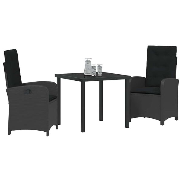 vidaXL Gar&eth;ur bor&eth;sett me&eth; p&uacute;&eth;i 3 pcs Svartur p&oacute;l&yacute;rattan