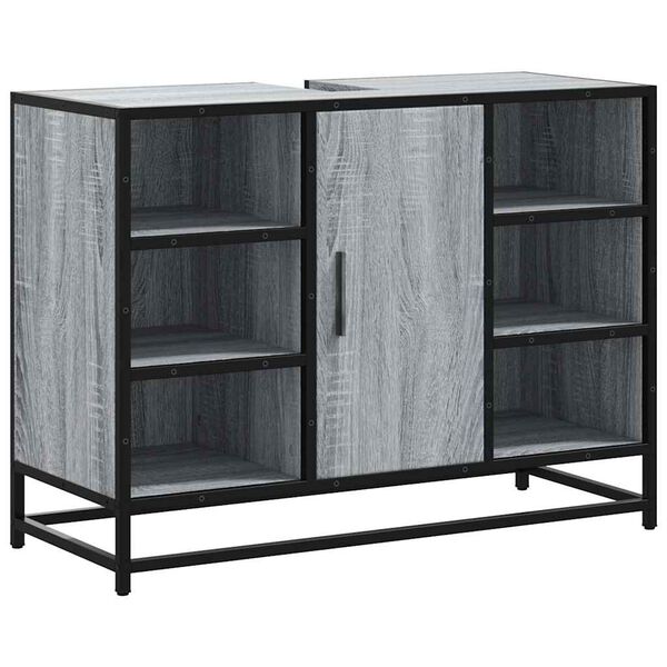 vidaXL Ba&eth;herbergisvasksk&aacute;pur Gr&aacute;ir Sonoma 80x33x60 cm Samsettur Vi&eth;ur