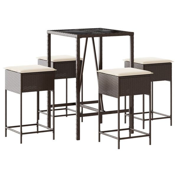 vidaXL 5 Hluta Gar&eth;barsett me&eth; Sessum P&oacute;l&yacute;rattan Br&uacute;nt