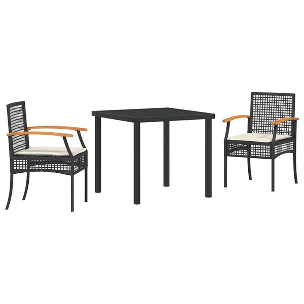 vidaXL Gar&eth;ur bor&eth;sett 3 pcs Svartur p&oacute;l&yacute;rattan