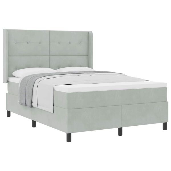 vidaXL Kassi vorinn r&uacute;m me&eth; h&ouml;fu&eth;gafl Lj&oacute;sgr&aacute;tt 160 x 200 cm Flauel