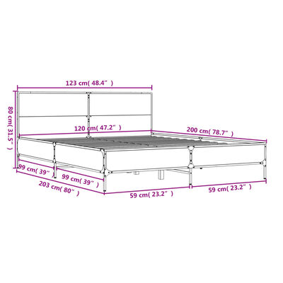 vidaXL Rúmgrind án Dýnu Brún Eikarlitur 120x200 cm