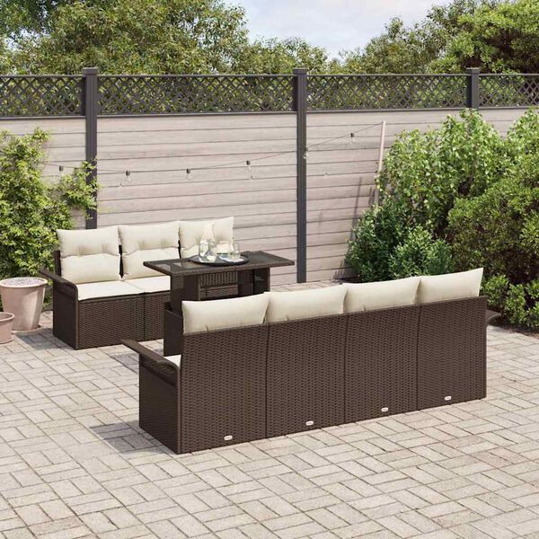 vidaXL Gar&eth;s&oacute;fa sett me&eth; p&uacute;&eth;i me&eth; geymslu 8 pcs Br&uacute;nn Poly rattan