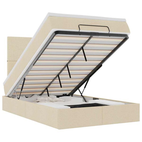 vidaXL Ottoman r&uacute;m me&eth; d&yacute;nu & LED krem 120x200cm Efni