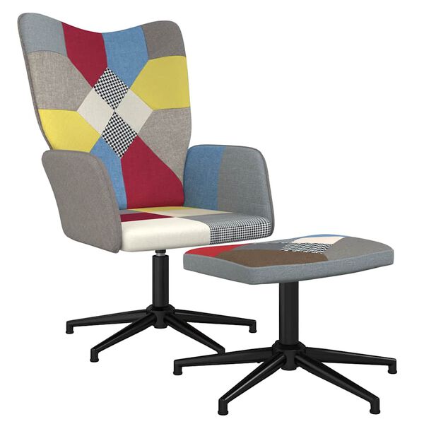 vidaXL Slökunarstóll með Fótskemli Bútasaumur Tauáklæði