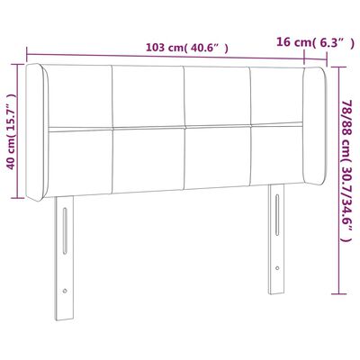 vidaXL LED Höfðagafl 103x16x78/88 cm Ljósgrátt Flauel