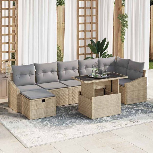 vidaXL Gar&eth;s&oacute;fa sett 8 pcs Drapplita&eth;ur p&oacute;l&yacute;rattan