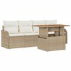 vidaXL Gar&eth;s&oacute;fa sett me&eth; p&uacute;&eth;i 5 pcs Beige og krem p&oacute;l&yacute;rattan