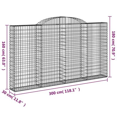 vidaXL Bogadregnir Grjótkassar 5 stk. 300x30x160/180 cm Sinkhúðað Járn