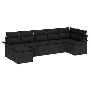 vidaXL Gar&eth;s&oacute;fa sett me&eth; p&uacute;&eth;i 7 pcs Svartur Poly rattan