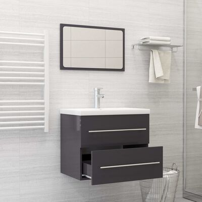 804835 vidaXL 2 Piece Bathroom Furniture Set High Gloss Grey Chipboard