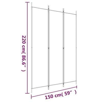 vidaXL 3-falt Skilrúm Svartur 150x220 cm Tauefni