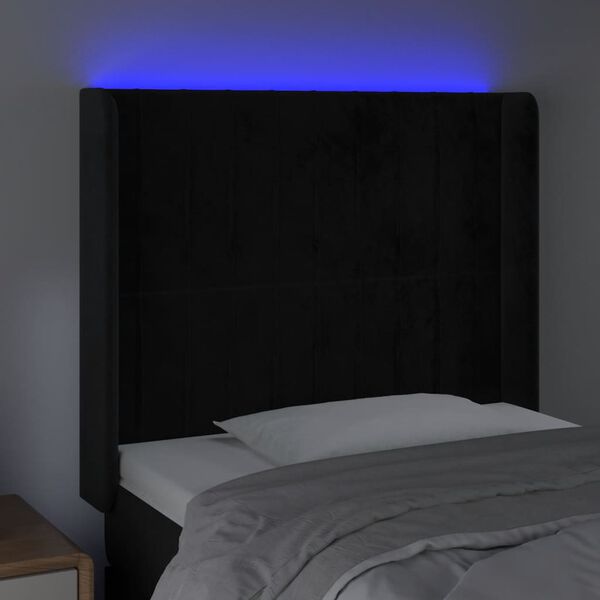 vidaXL LED h&ouml;fu&eth;gafl Svart 93x16x118/128 cm Flauel