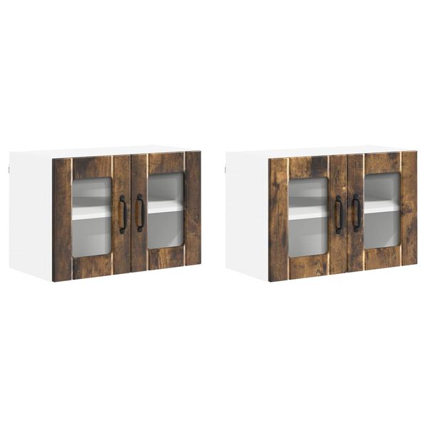 vidaXL Eldh&uacute;s sk&aacute;pur 2 pcs Rau&eth;-eik 60 x 31 x 40 cm Samsettur vi&eth;ur