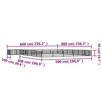 vidaXL Hundaleikgrind 24 Grindur Svört 100x50 cm Dufthúðað Stál