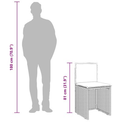 vidaXL 3 Hluta Bístrósett með Sessum Svart Pólýrattan