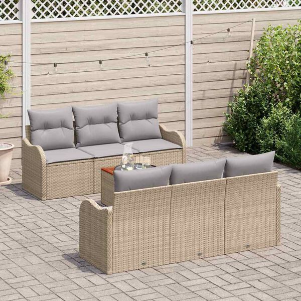 vidaXL Gar&eth;s&oacute;fa sett me&eth; geymslu 7 pcs Beige og lj&oacute;sgr&aacute;r p&oacute;l&yacute;rattan
