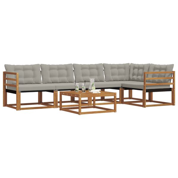 vidaXL &Uacute;ti s&oacute;fasett me&eth; p&uacute;&eth;i 6 pcs N&aacute;tt&uacute;rulegt og Lj&oacute;st Gr&aacute;tt