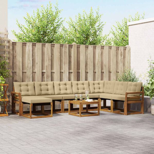 vidaXL &Uacute;ti s&oacute;fasett me&eth; p&uacute;&eth;i 9 pcs N&aacute;tt&uacute;rulegt og B&eacute;ig