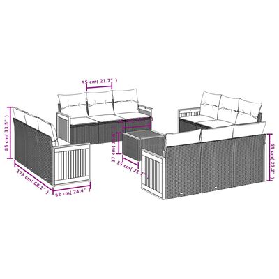 vidaXL 13 Hluta Garðsófasett með Sessum Svart Pólýrattan