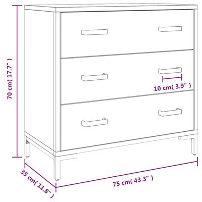 vidaXL Kommóða Svart 75x35x70 cm Gegnheil Fura