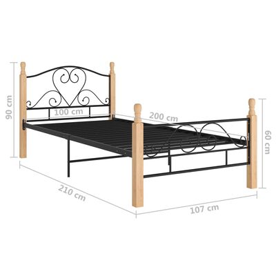 vidaXL Rúmgrind án Dýnu Svört 100x200 cm Málmur