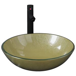 vidaXL Baðherbergisvaskur með Krana og Botnventill Gyllt Hert Gler