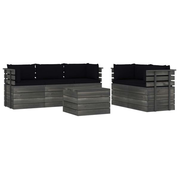 vidaXL 6 Parta Gar&eth;s&oacute;fasett &uacute;r Brettum me&eth; Sessum Gegnheil Fura