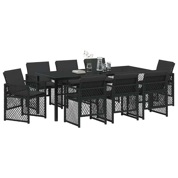 vidaXL Gar&eth;ur bor&eth;sett 9 pcs Svartur p&oacute;l&yacute;rattan