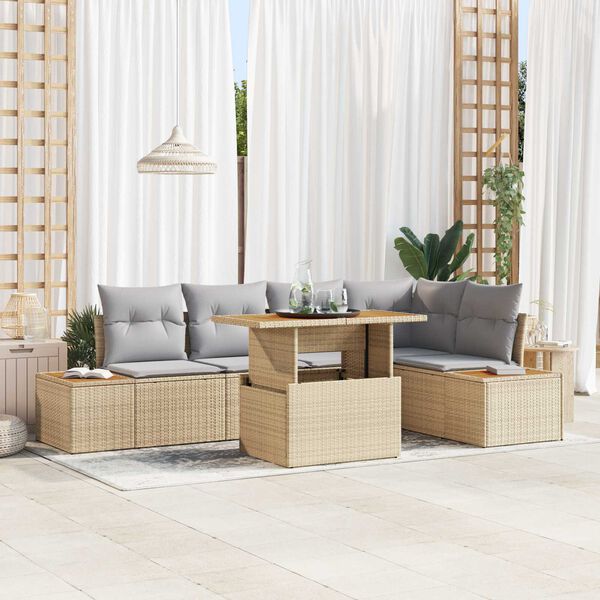 vidaXL Gar&eth;s&oacute;fa sett me&eth; geymslu 6 pcs Drapplita&eth;ur Poly rattan