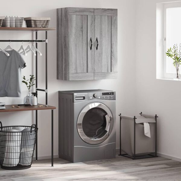 vidaXL Vegghengdur Sk&aacute;pur Gr&aacute;r Sonoma 69,5x34x90 cm Samsettur Vi&eth;ur