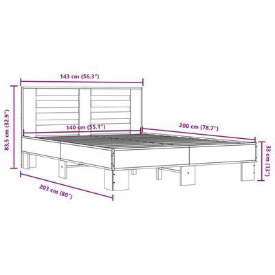 vidaXL Rúmgrind Reyktóna Eik 140x200 cm Samsettur Viður og Málmur