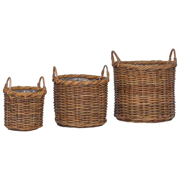 vidaXL Pl&ouml;ntuk&ouml;rfa me&eth; geymslu 3 pcs Br&uacute;nn Kubu rattan